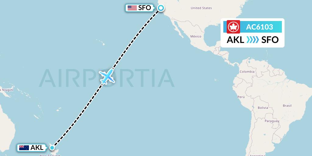 AC6103 Air Canada Flight Map: Auckland to San Francisco