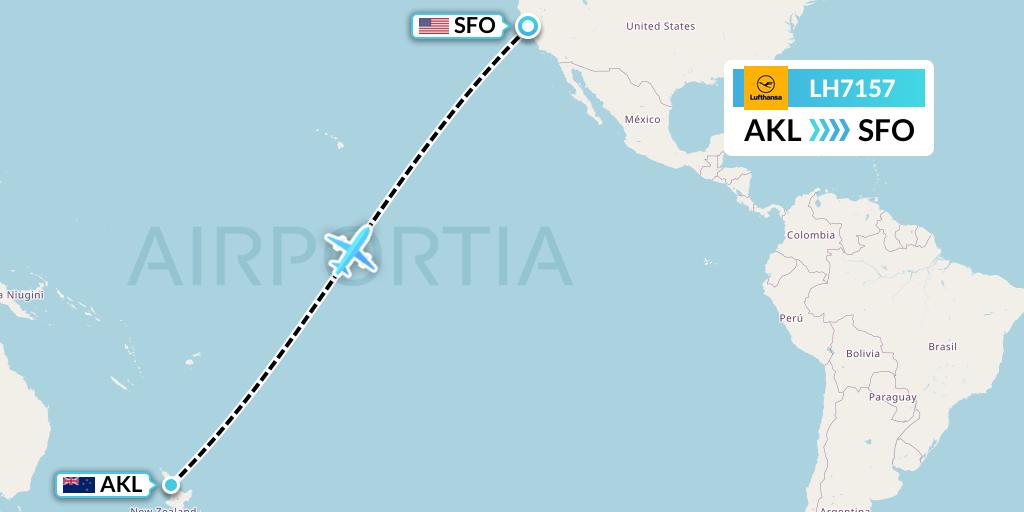 LH7157 Lufthansa Flight Map: Auckland to San Francisco