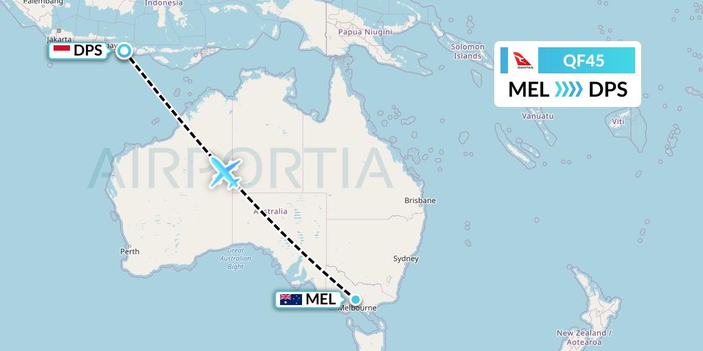 QF45 Qantas Flight Map: Melbourne to Denpasar