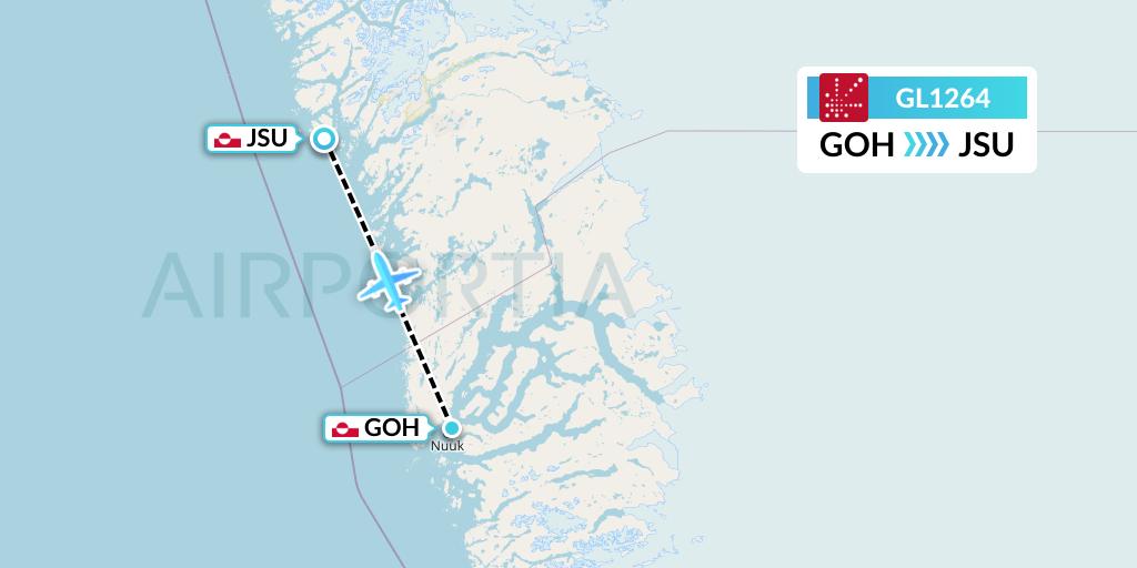 GL1264 Air Greenland Flight Map: Nuuk to Maniitsoq
