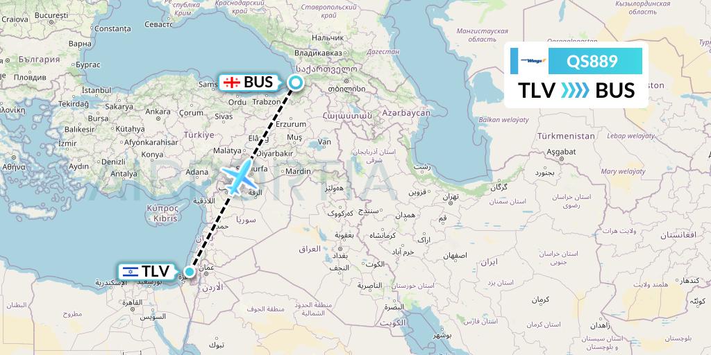 QS889 Smartwings Flight Map: Tel Aviv to Batumi
