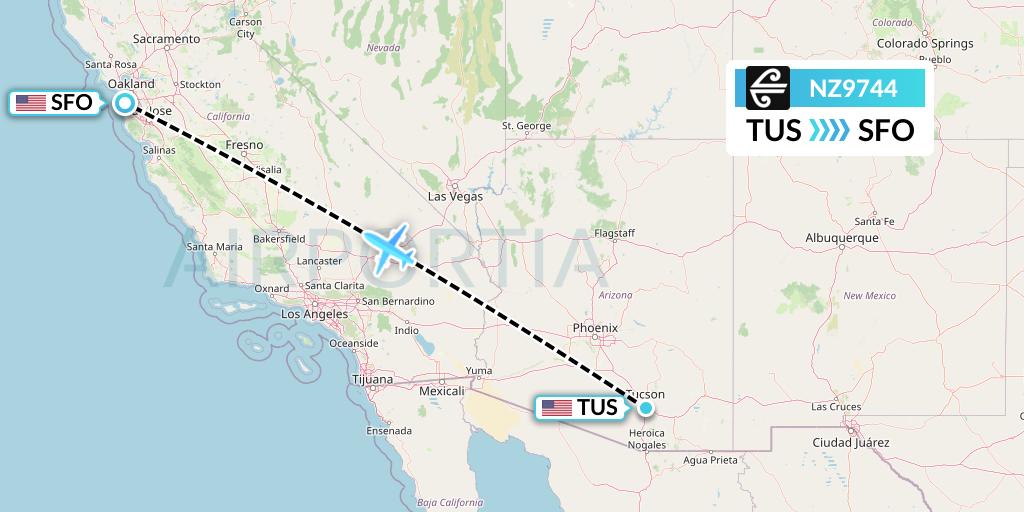 NZ9744 Air New Zealand Flight Map: Tucson to San Francisco