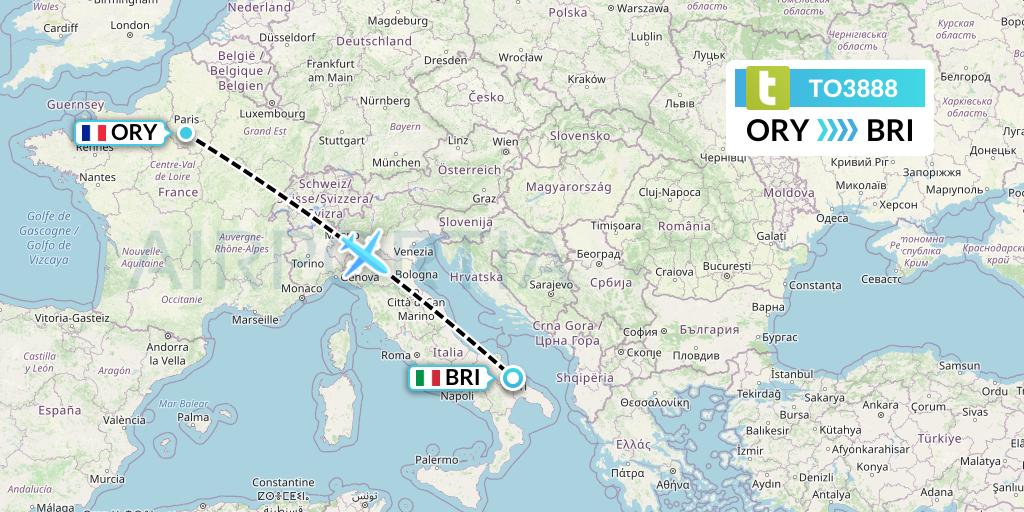TO3888 Transavia France Flight Map: Paris to Bari
