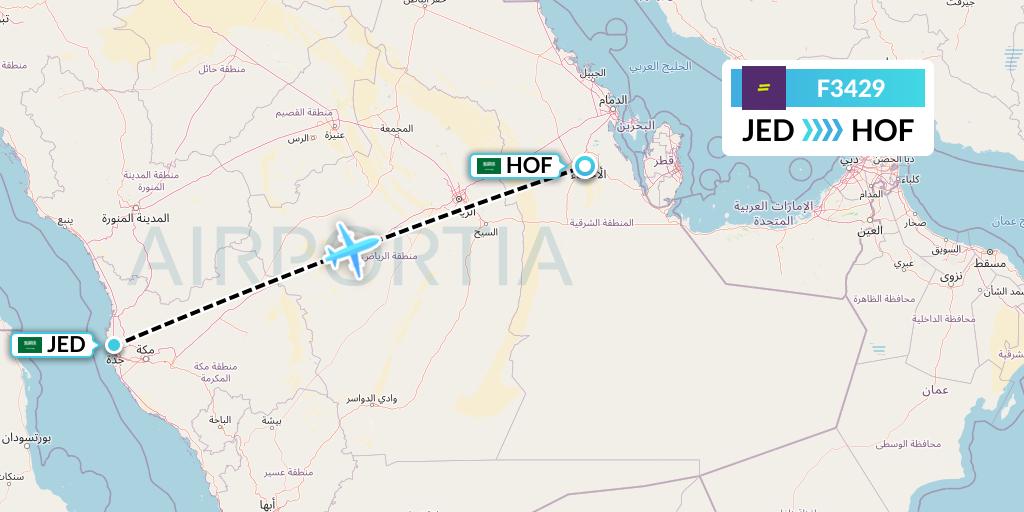 F3429 flydeal Flight Map: Jeddah to Hofuf