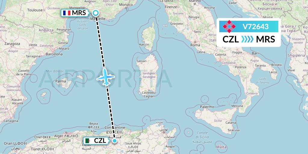 V72643 Volotea Flight Map: Constantine to Marseille
