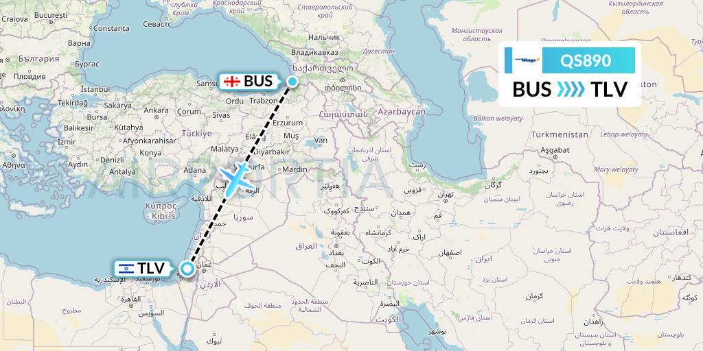 QS890 Smartwings Flight Map: Batumi to Tel Aviv