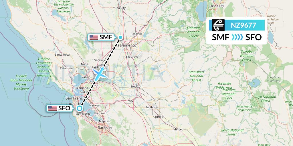 NZ9677 Air New Zealand Flight Map: Sacramento to San Francisco