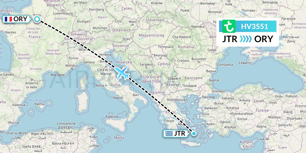 HV3551 Transavia Flight Map: Santorini to Paris