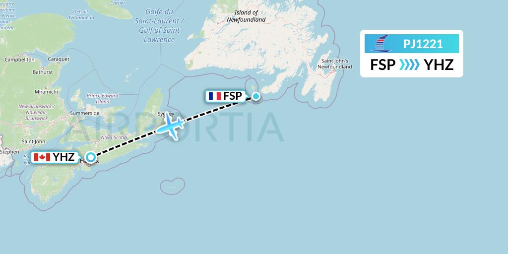 PJ1221 Air Saint-Pierre Flight Map: Saint-Pierre to Halifax