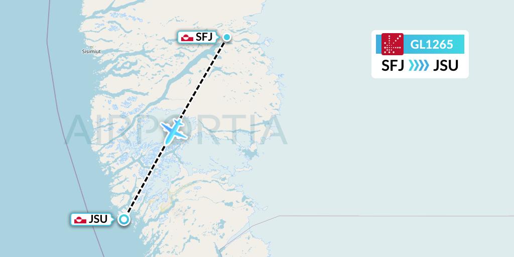 GL1265 Air Greenland Flight Map: Kangerlussuaq to Maniitsoq