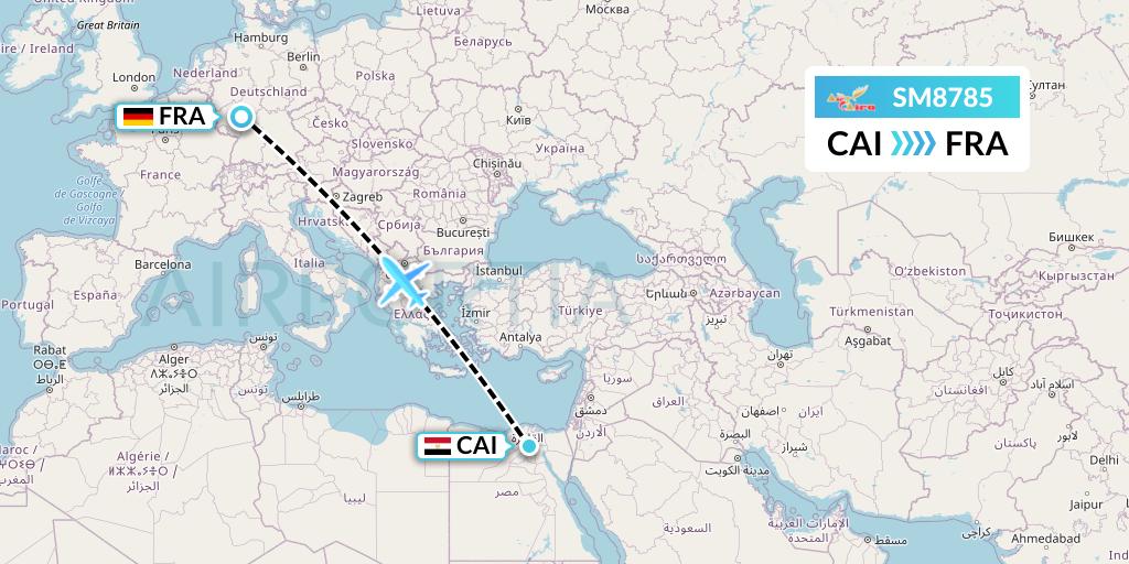SM8785 Air Cairo Flight Map: Cairo to Frankfurt