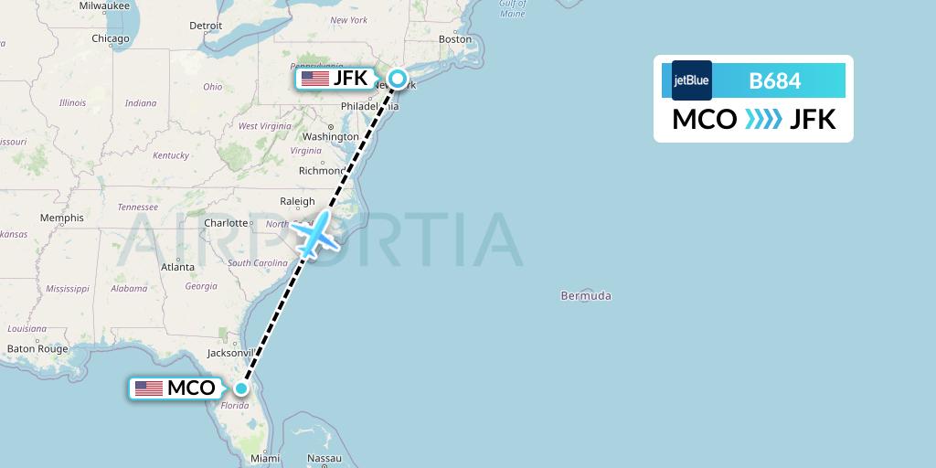B684 JetBlue Airways Flight Map: Orlando to New York