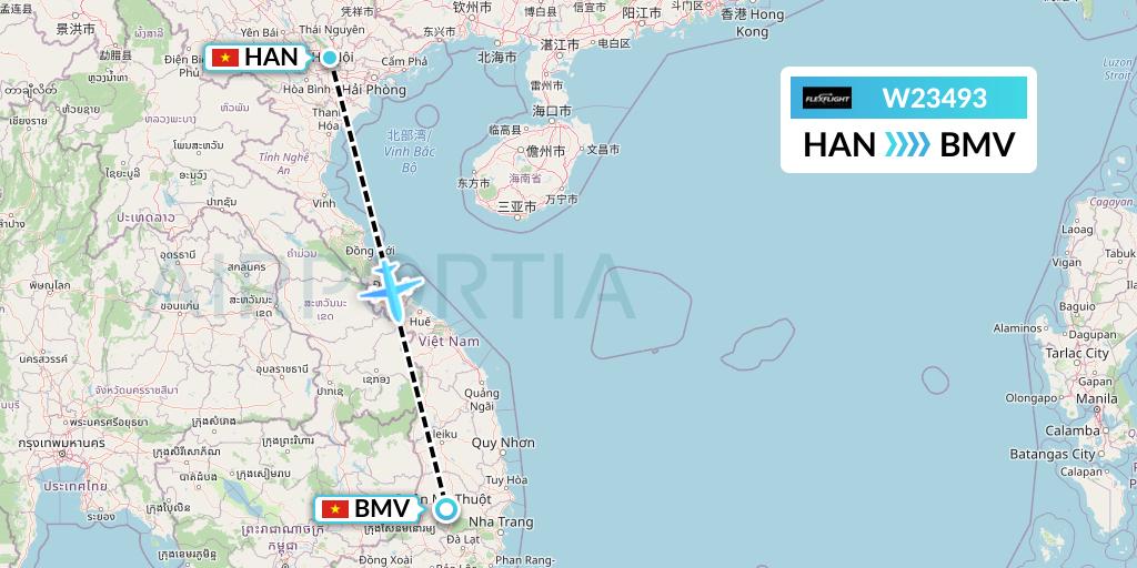 W23493 Flex Flight Flight Map: Hanoi to Buon Ma Thuot