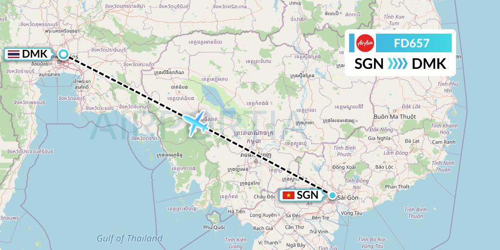 FD657 Thai AirAsia Flight Map: Ho Chi Minh City to Bangkok