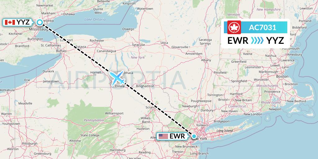 AC7031 Air Canada Flight Map: New York to Toronto