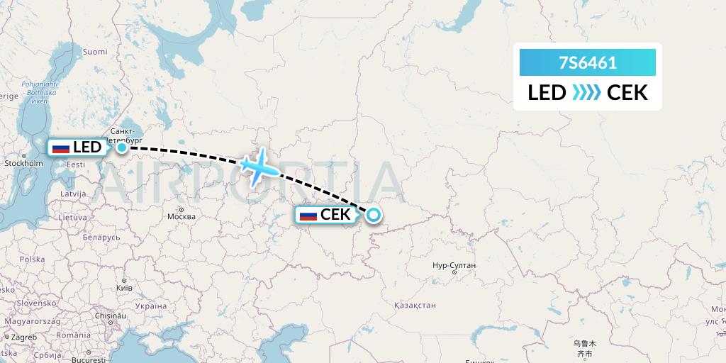 7S6461 Ryan Air (USA) Flight Map: St. Petersburg to Chelyabinsk