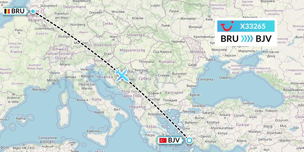 X33265 TUI fly Germany Flight Map: Brussels to Bodrum