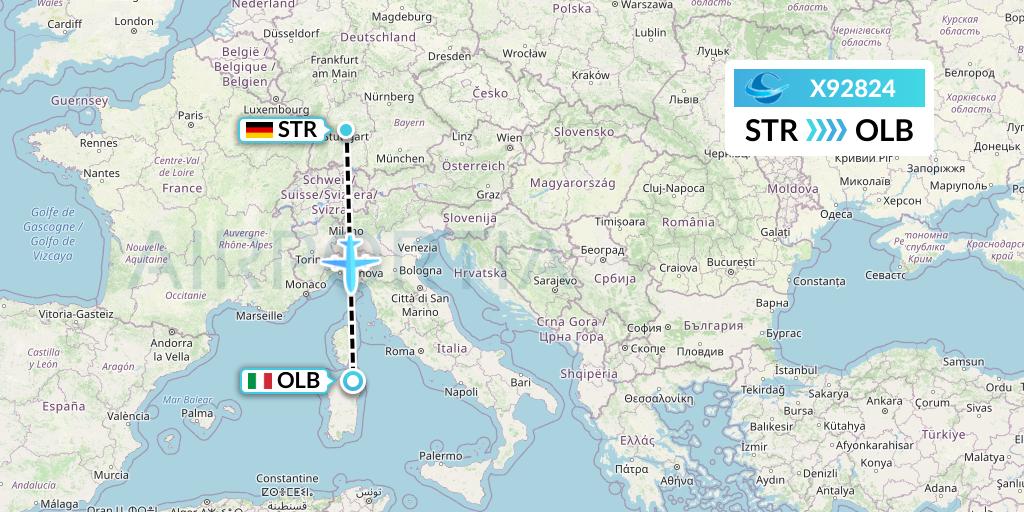 X92824 Avion Express Flight Map: Stuttgart to Olbia