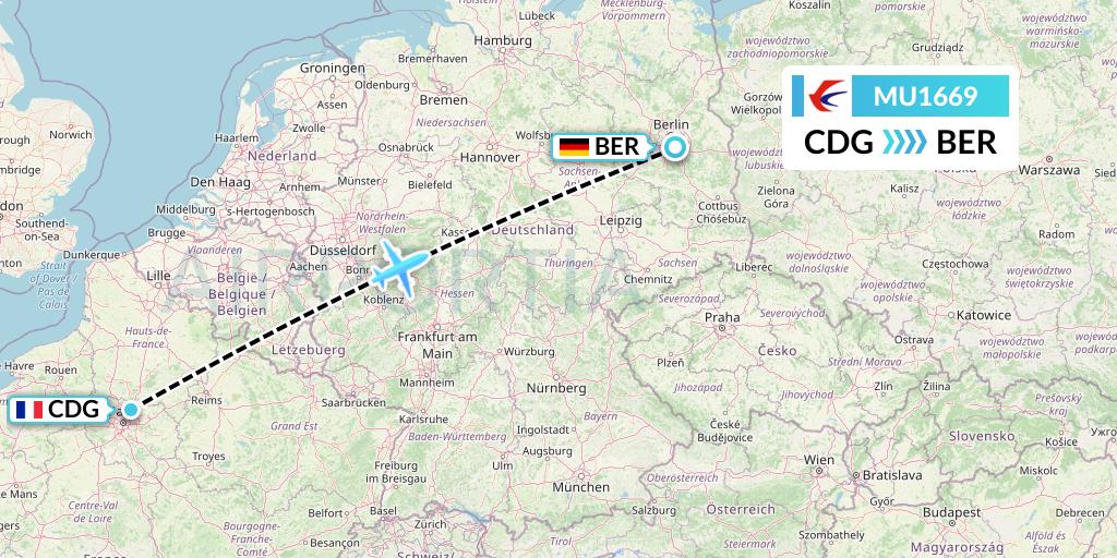 MU1669 China Eastern Airlines Flight Map: Paris to Berlin