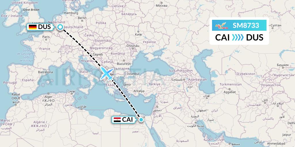 SM8733 Air Cairo Flight Map: Cairo to Dusseldorf