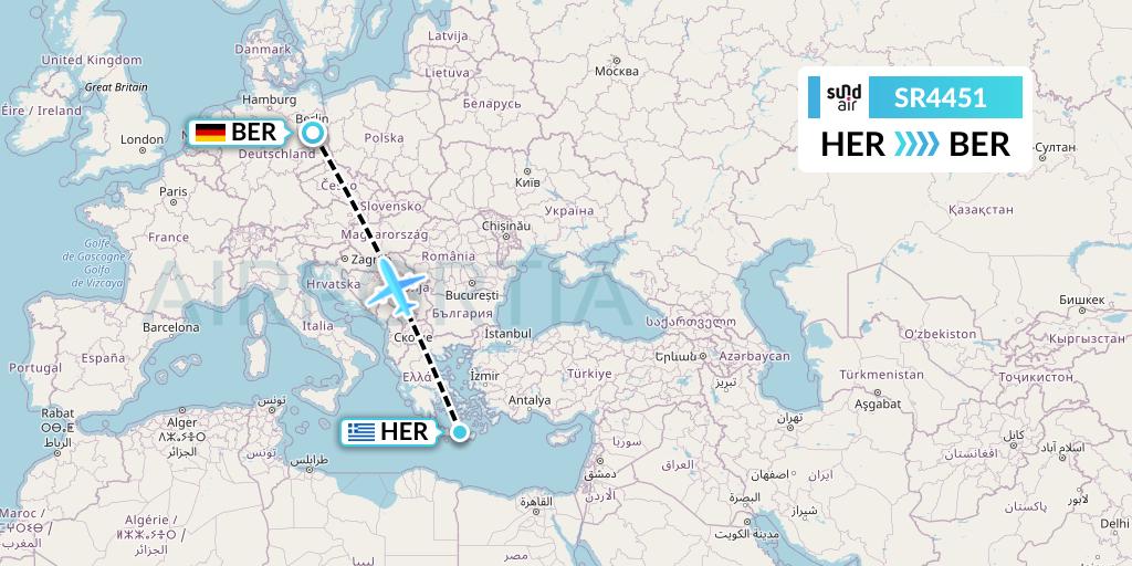 SR4451 SundAir Flight Map: Heraklion to Berlin
