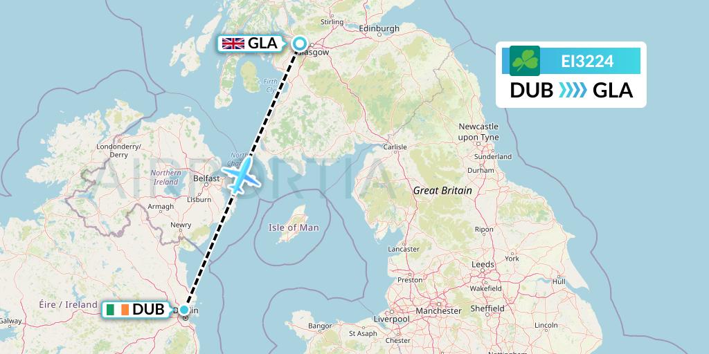 EI3224 Aer Lingus Flight Map: Dublin to Glasgow