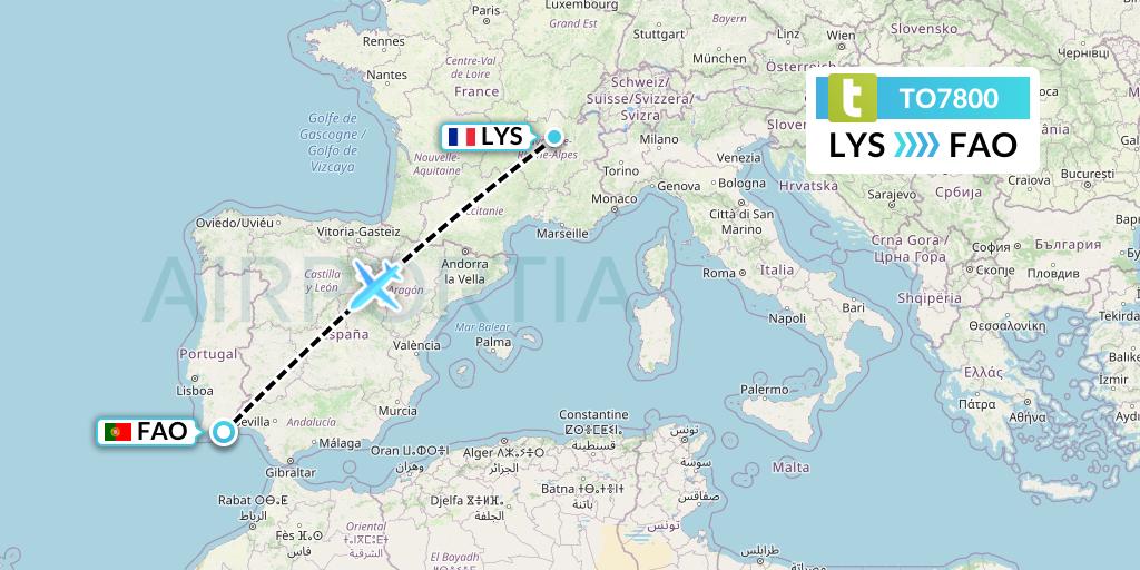 TO7800 Transavia France Flight Map: Lyon to Faro