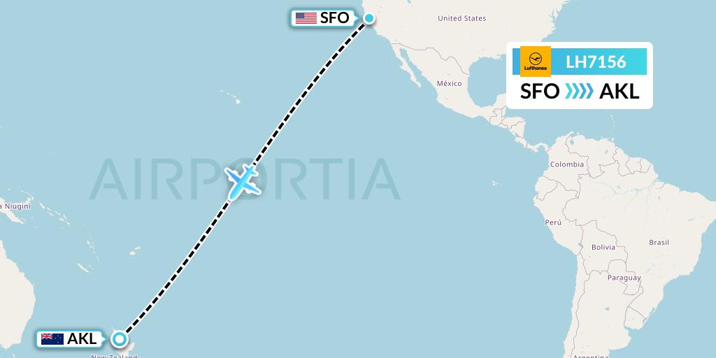 LH7156 Lufthansa Flight Map: San Francisco to Auckland