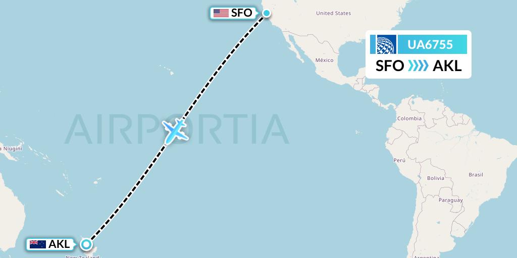 UA6755 United Airlines Flight Map: San Francisco to Auckland