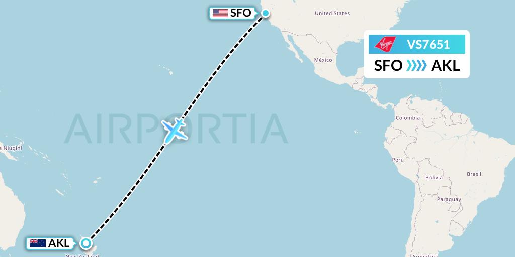 VS7651 Virgin Atlantic Airways Flight Map: San Francisco to Auckland