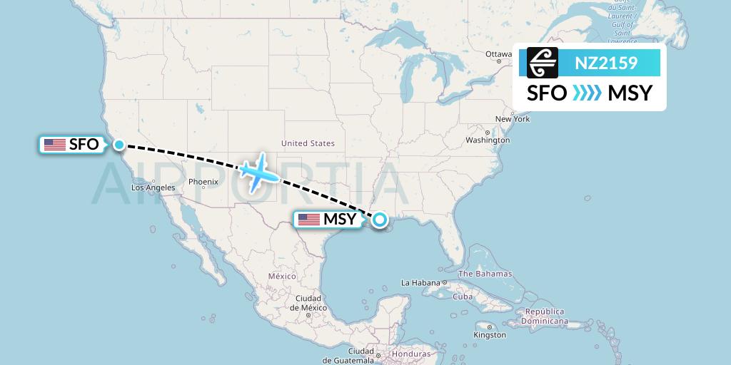 NZ2159 Air New Zealand Flight Map: San Francisco to New Orleans