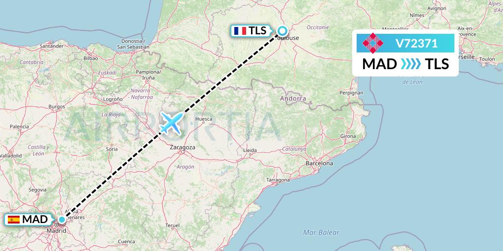 V72371 Volotea Flight Map: Madrid to Toulouse