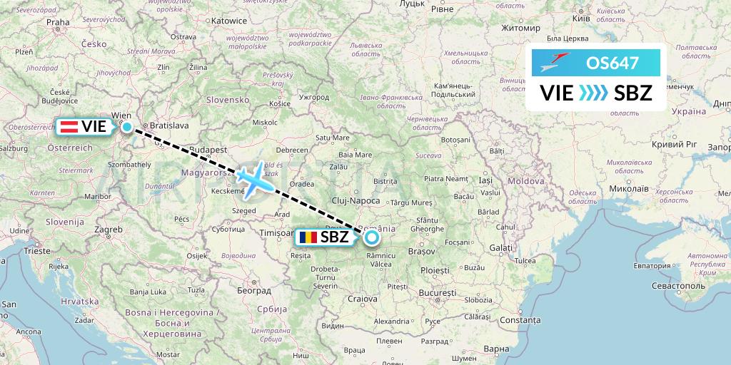 OS647 Austrian Airlines Flight Map: Vienna to Sibiu