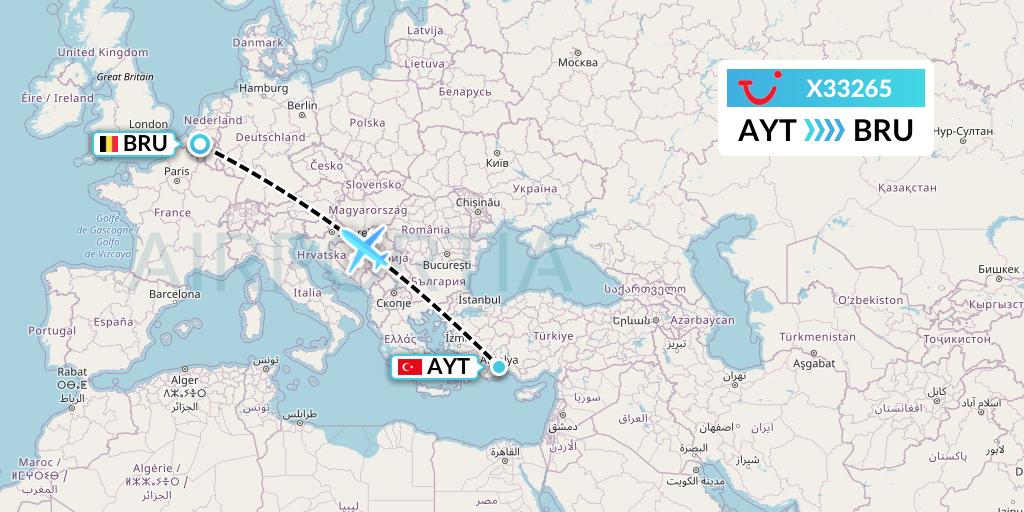 X33265 TUI fly Germany Flight Map: Antalya to Brussels