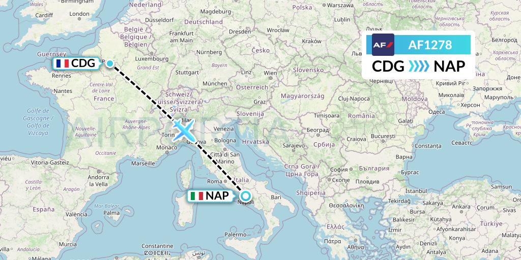 AF1278 Air France Flight Map: Paris to Naples
