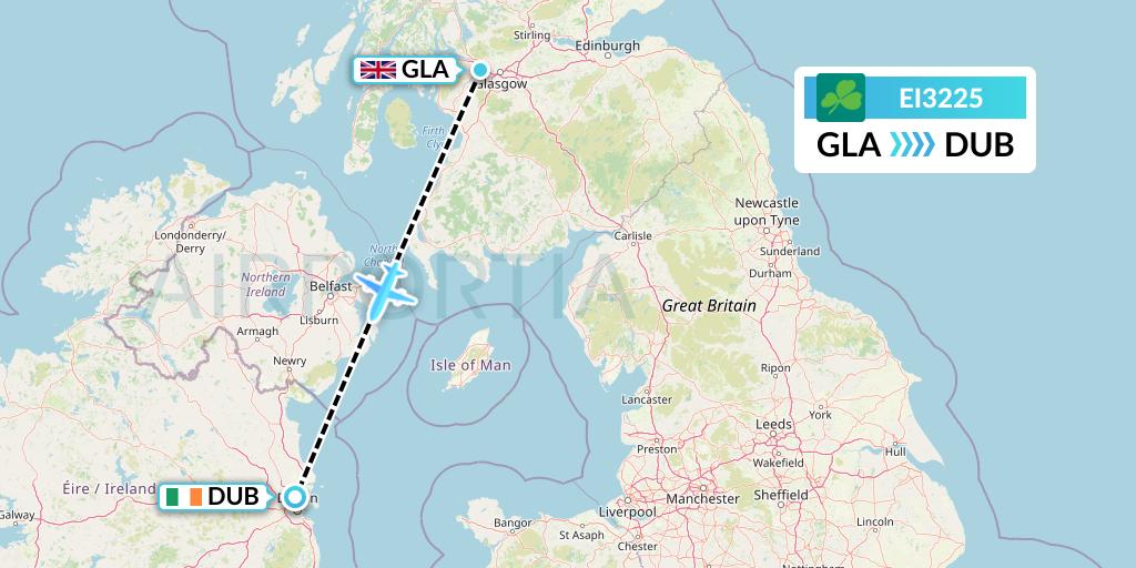 EI3225 Aer Lingus Flight Map: Glasgow to Dublin