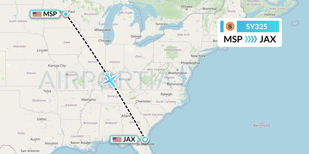 SY325 Sun Country Airlines Flight Map: Minneapolis to Jacksonville