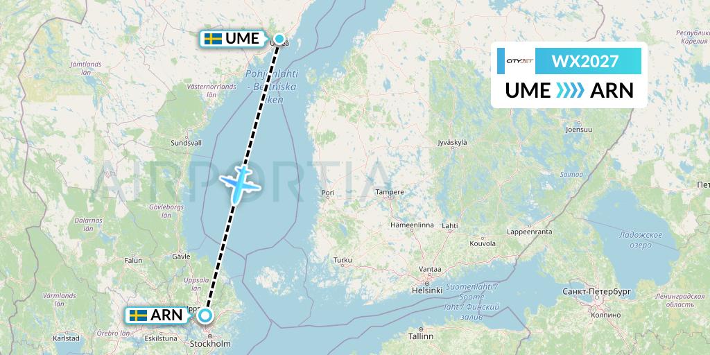 WX2027 Cityjet Flight Map: Umea to Stockholm