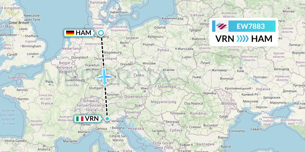 EW7883 Eurowings Flight Map: Verona to Hamburg