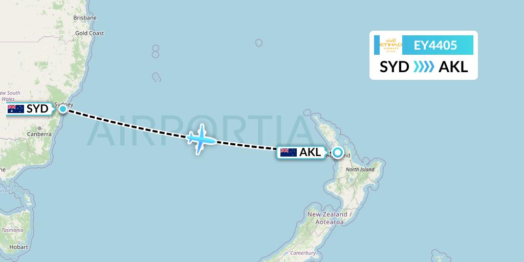 EY4405 Etihad Airways Flight Map: Sydney to Auckland