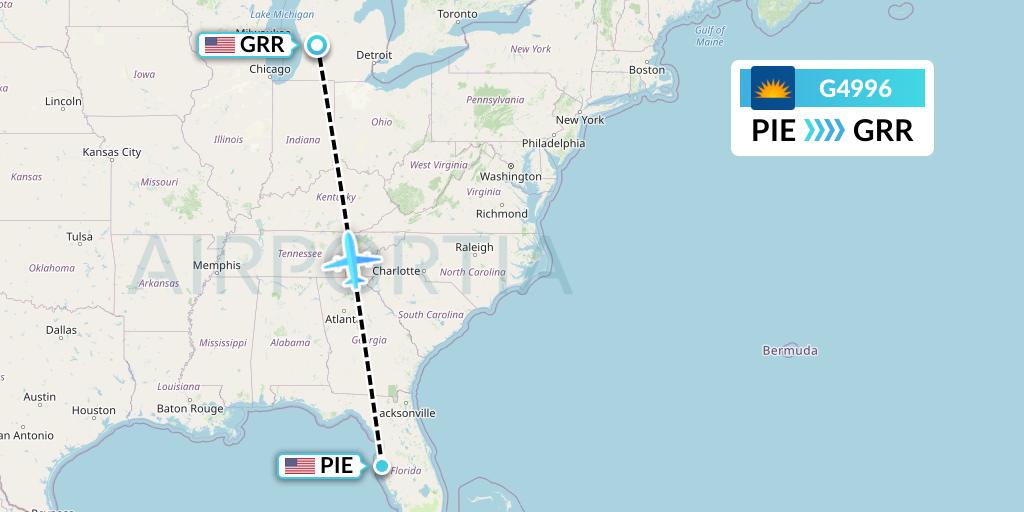 G4996 Allegiant Air Flight Map: St. Petersburg to Grand Rapids