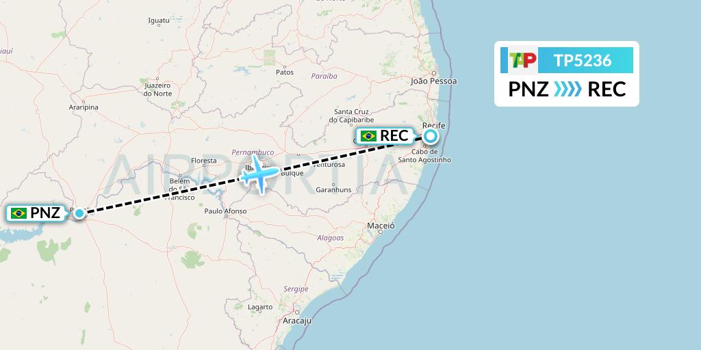 TP5236 TAP Portugal Flight Map: Petrolina to Recife