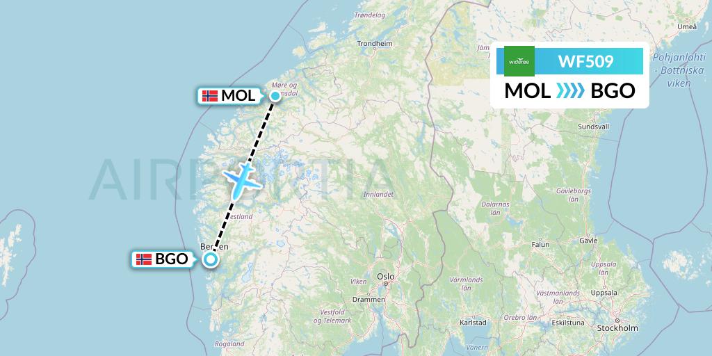 WF509 Wideroe Flight Map: Molde to Bergen