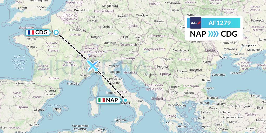 AF1279 Air France Flight Map: Naples to Paris