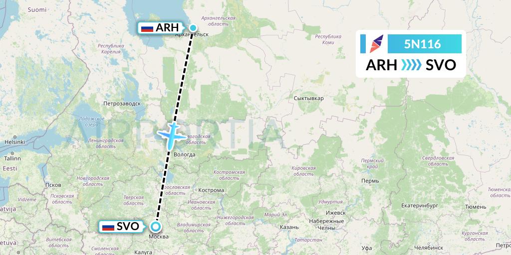 5N116 Nordavia Flight Map: Arkhangelsk to Moscow