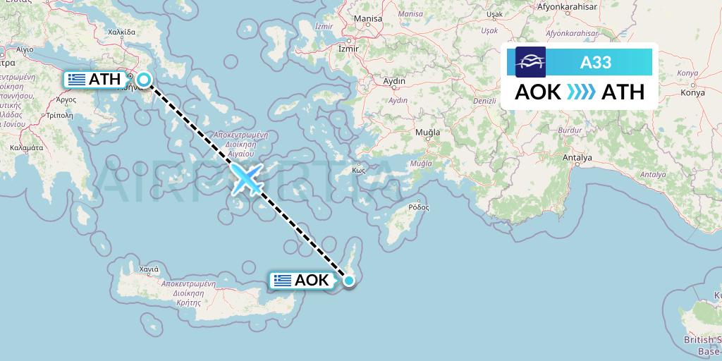A33 Aegean Airlines Flight Map: Karpathos to Athens