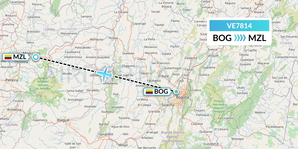 VE7814 Easyfly Flight Map: Bogota to Manizales