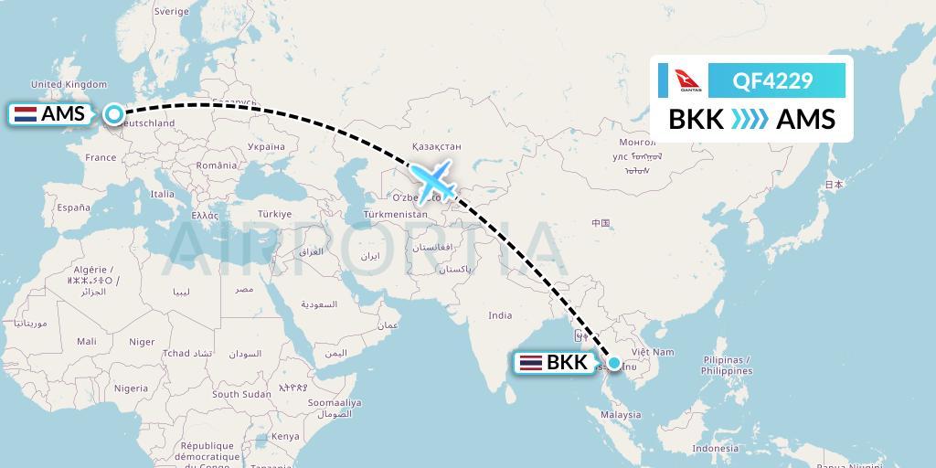 QF4229 Qantas Flight Map: Bangkok to Amsterdam
