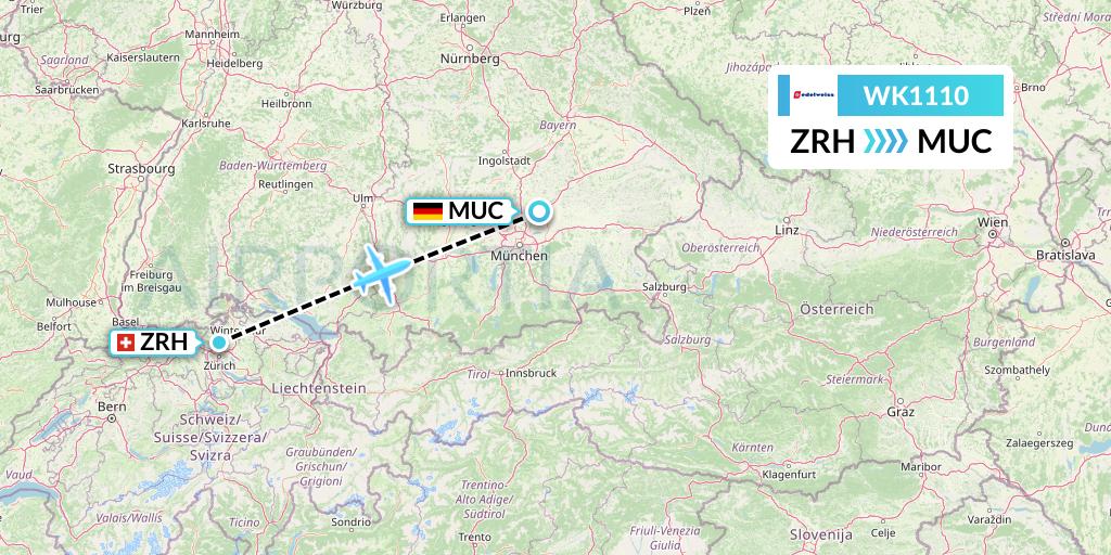 WK1110 Edelweiss Air Flight Map: Zurich to Munich