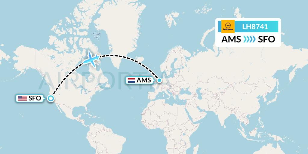 LH8741 Lufthansa Flight Map: Amsterdam to San Francisco